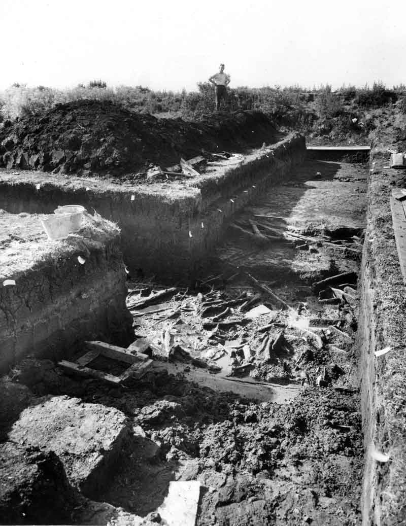 Excavation at Star Carr with Clark on the spoil heap