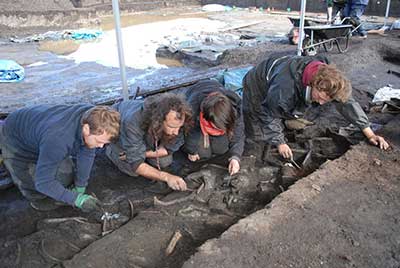 Archaeologists excavating